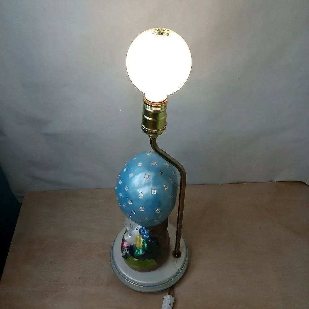 Vintage Atlantic Mold Ceramic Girl Bonnet Flowers Doll Hand Painted Kitschy Lamp